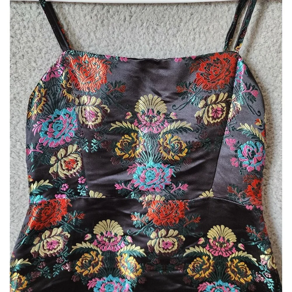 Zara Trafaluc Women's Sleeveless Mini Dress Satin Floral Jacquard Black Size M - Picture 4 of 16